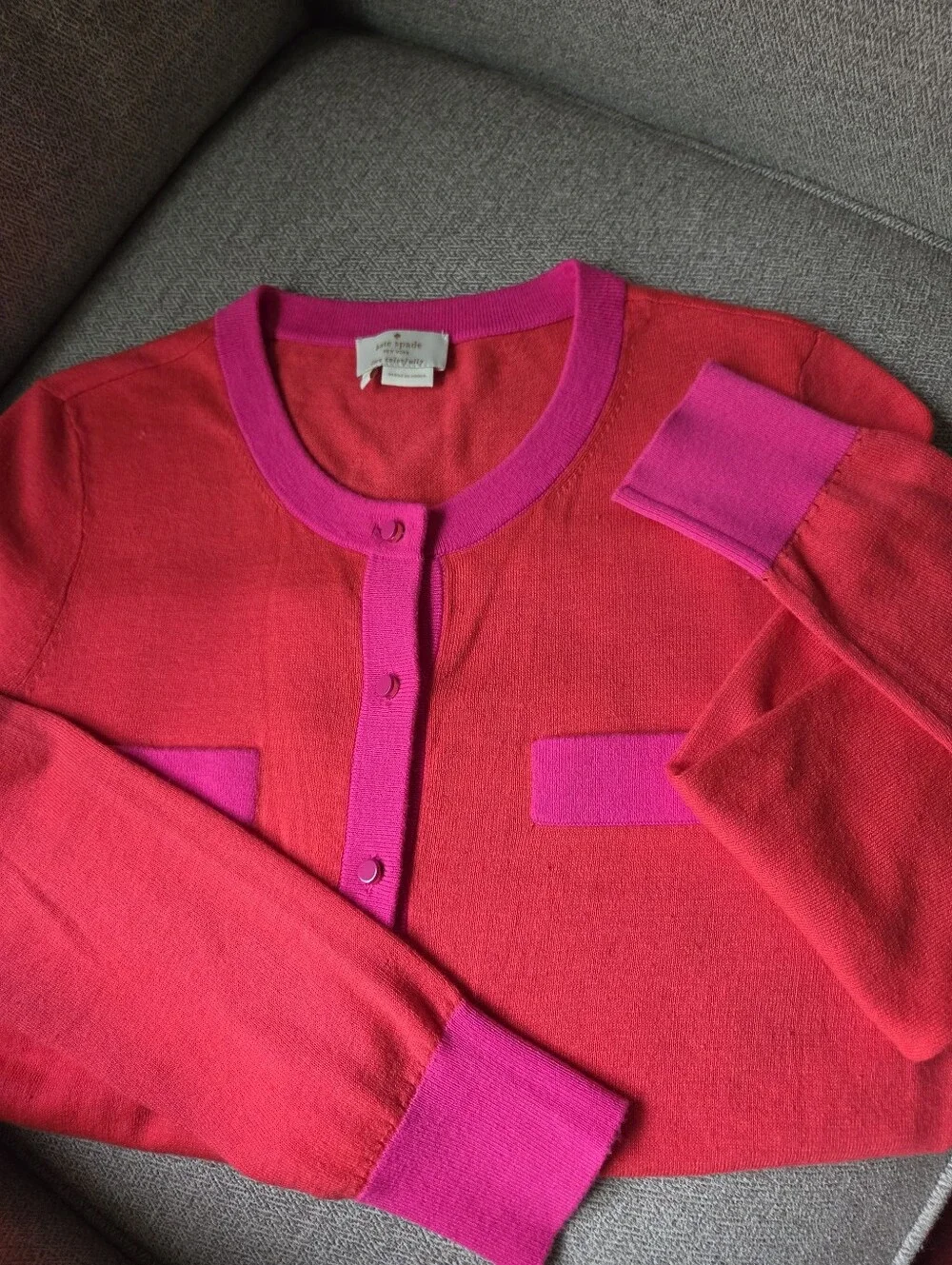 Kate Spade New York Coral & Hot Pink Button Front Cardigan Sweater Size S